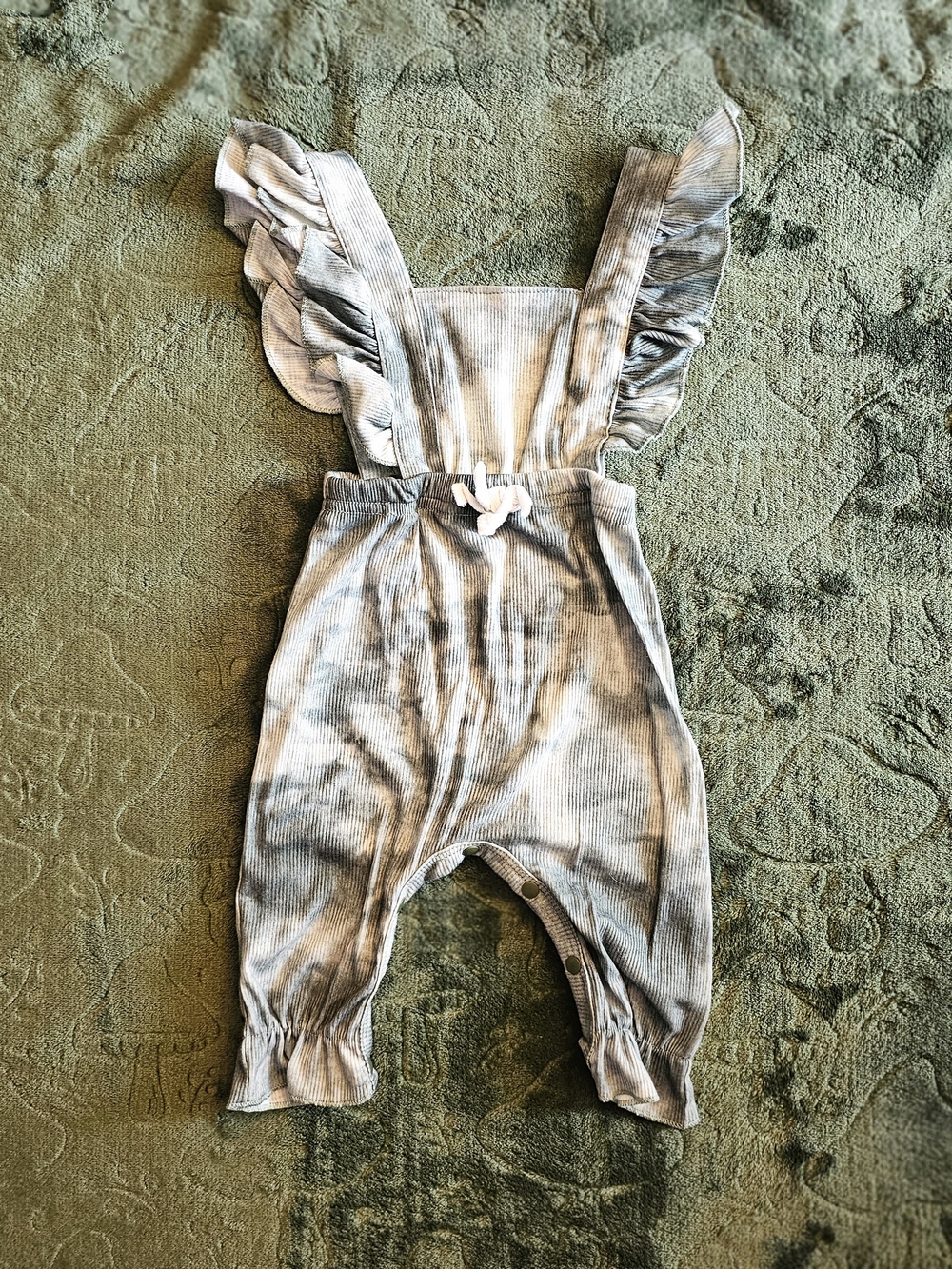 Ruffled Suspender Kids Bottoms in Olive Green And Cream Tie Dye